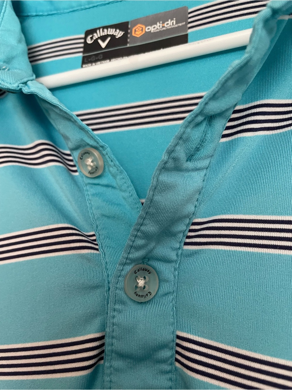 Callaway Mens size Large Opti Dri Turquoise Striped Polo Shirt - Picture 5 of 9